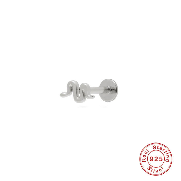 New S925 Sterling Silver Earrings 18G Flat Head Push Piercing Cartilage Earrings European and American Hot Selling Piercing Ear Lobe