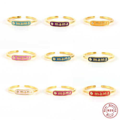 S925 Sterling Silver Mama Diamond-Studded Handmade Oil-Drip Ring Cross-Border Bestselling Trendy INS Style Creative Open Ring