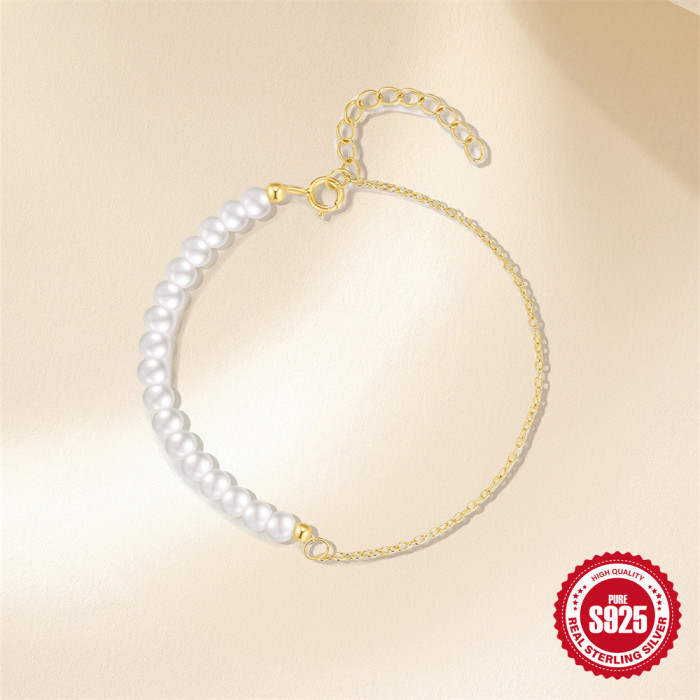 New S925 Sterling Silver Light Luxury Elegant Versatile Pearl Bracelet Korean Version Niche Design Internet Celebrity Women's Jewelry
