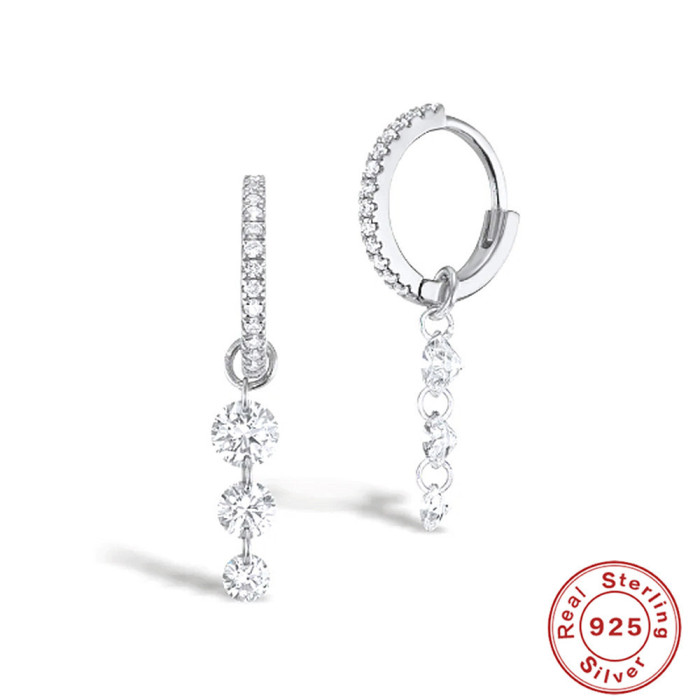S925 Sterling Silver Zircon Pendant Hoop Earrings European and American Cross-Border Hot Selling Elegant Light Luxury Versatile Fashion Ear Clips Ear Jewelry