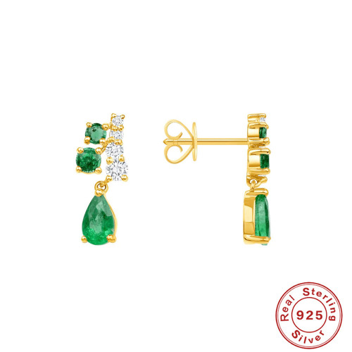 S925 Sterling Silver Exquisite Daily Wear Green Diamond Water Drop Pendant Earrings Stud Earrings European and American French Style Versatile Earrings for Women