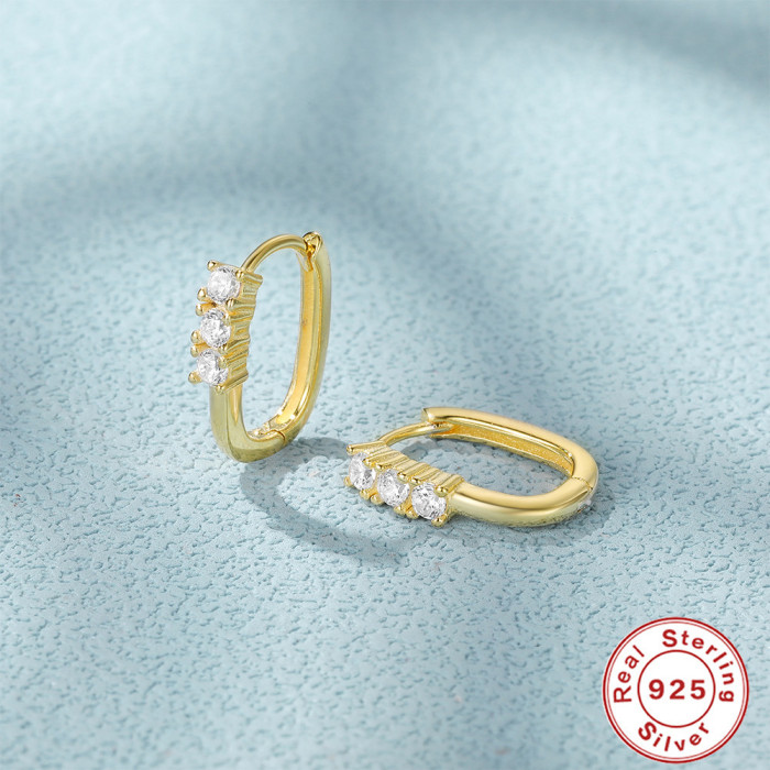 S925 Sterling Silver Oval U-Shaped Zirconia Stud Earrings Jewelry European and American Hot Selling INS Minimalist Style Hoop Earrings