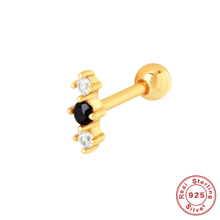 S925 Sterling Silver Threaded Body Piercing Ear Bone Stud European and American Hot Selling Diamond-Encrusted Geometric Piercing Cartilage Stud Earrings for Women