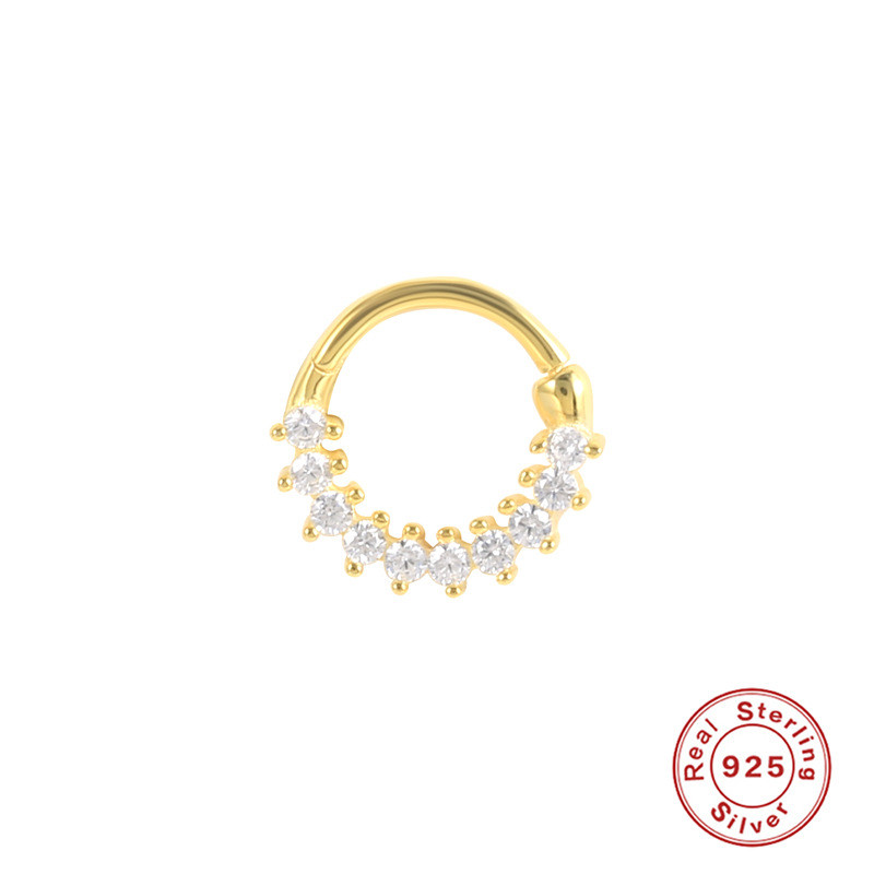 S925 Sterling Silver Single Row Diamond-Studded Piercing Cartilage Hoop European and American Best-Selling Personality INS Style Nose Ring Single Ear Bone Stud