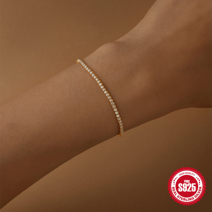 S925 Sterling Silver Double Chain Claw Chain Stone-Inlaid Simple Basic Bracelet Korean Version Niche Design Box Cha...