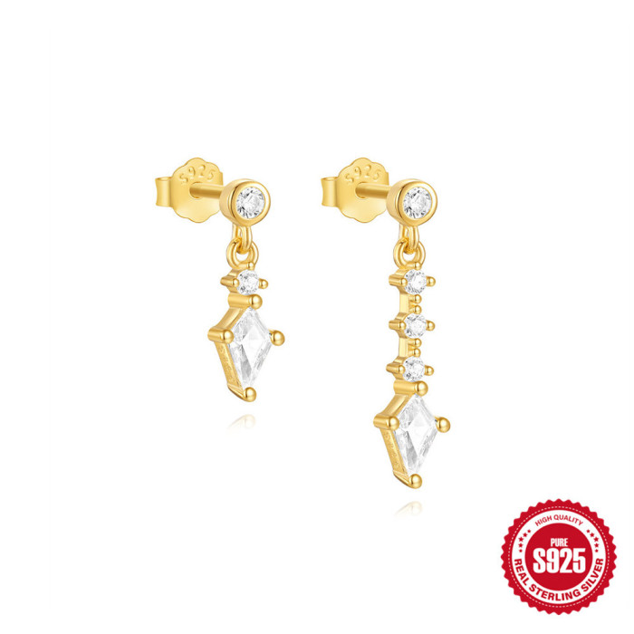 S925 Sterling Silver Heart Four-Pointed Star Inlaid Diamond Earrings Fashionable Hot-Selling Asymmetric Elegant Versatile Accessories
