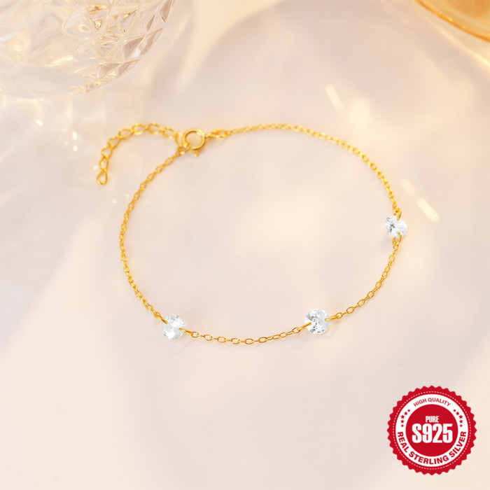 S925 Sterling Silver Three Diamond Inlaid Light Luxury Elegant Layered Daily Versatile Bracelet Amazon Bestselling High-end Bracelet for Women