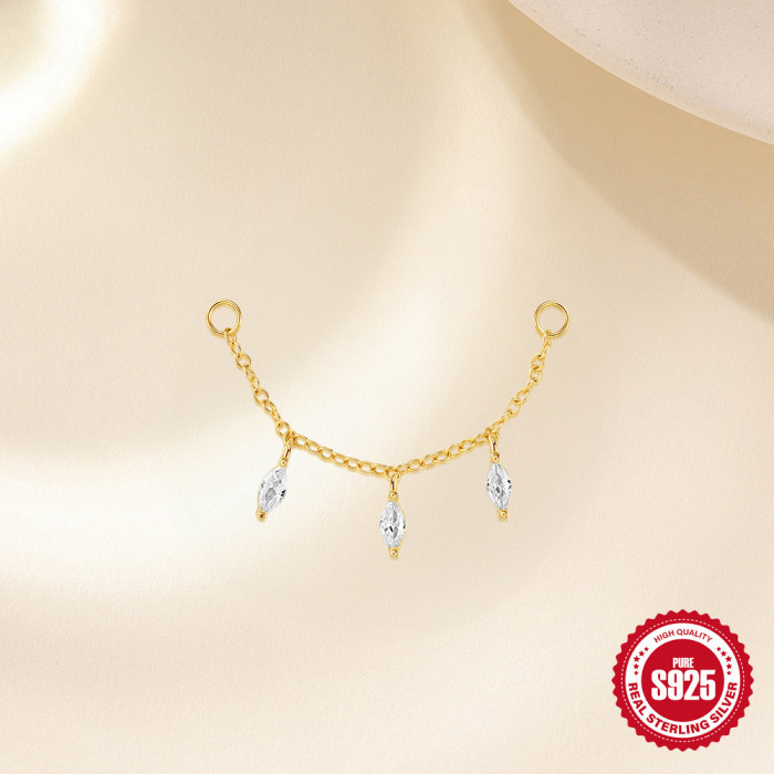 S925 Sterling Silver Versatile Sparkling Marquise Zircon Pendant Earrings for Women Long Chain Soft Cartilage Chain P...