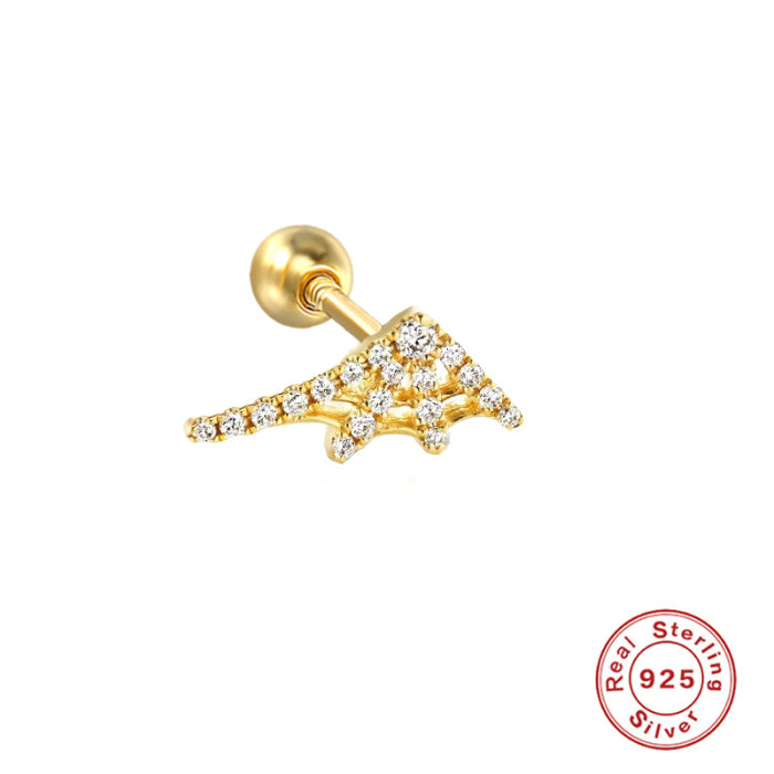 S925 Sterling Silver Creative Spider Web Inlaid Diamond Piercing Threaded Earrings Jewelry European and American Ins Style Soft Bone Ear Studs