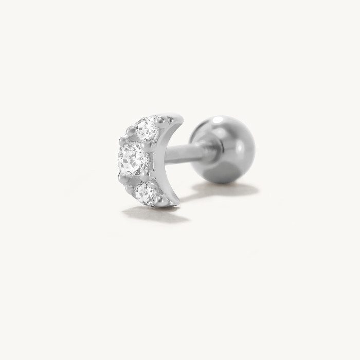 S925 Sterling Silver Exquisite Diamond-Encrusted Moon Earrings Soft Ear Bone Studs European and American Hot-Selling Creative Piercing Screw Ear Bone Studs