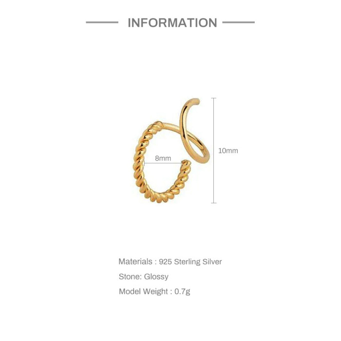New S925 Sterling Silver Rotating Twist Thread Ear Line Ear Clip Ear Jewelry for Women, European and American Hot-Selling Elegant Non-Pierced Earrings