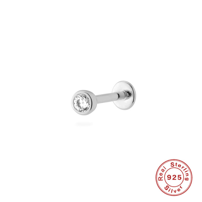New S925 Sterling Silver Earrings 18G Flat Head Push Piercing Cartilage Earrings European and American Hot Selling Piercing Ear Lobe
