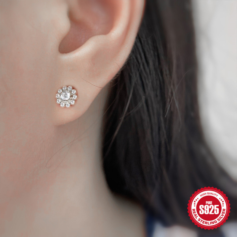 S925 Sterling Silver Cute Flower Inlaid Diamond Earrings Internet Celebrity Hot Sale Xiaohongshu Same Style Simple Fashion Earrings for Women