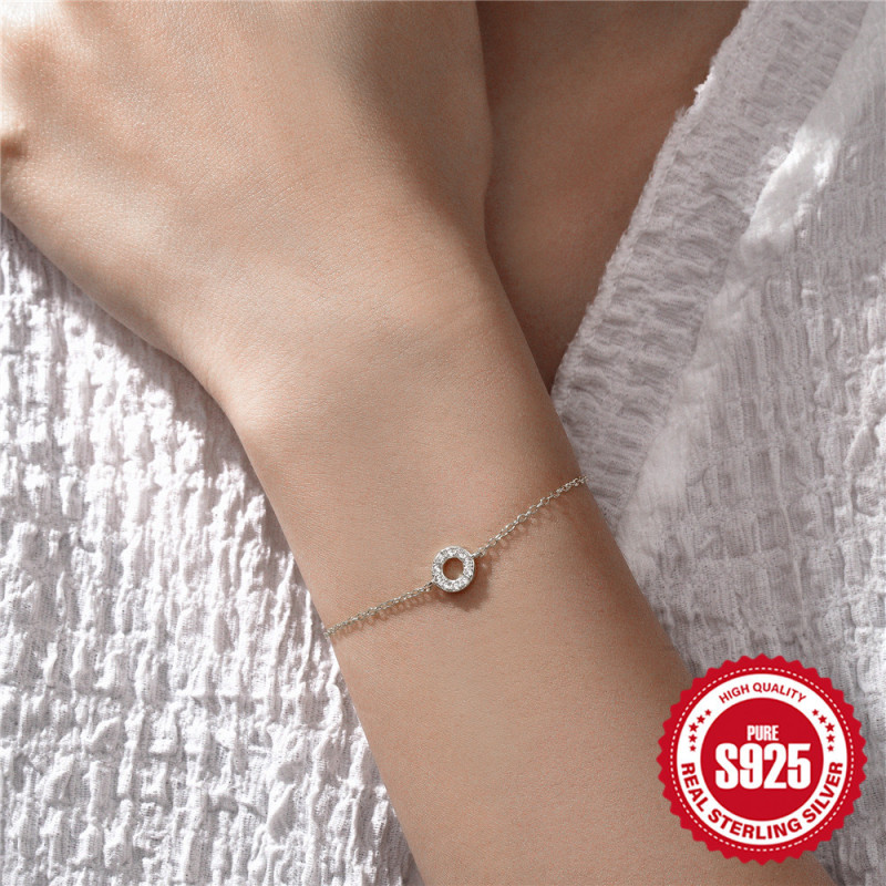S925 Sterling Silver Korean Style Simple Diamond-Studded Circle Bracelet Jewelry for Women Xiaohongshu Hot-Selling Geometric Fresh Hand Jewelry