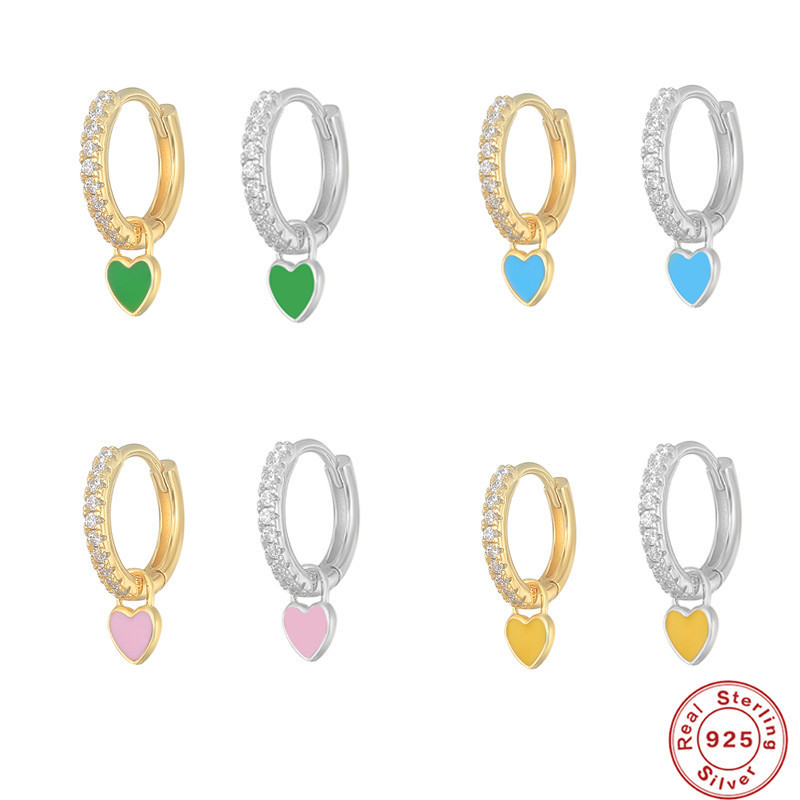 S925 Sterling Silver INS Geometric Heart Earrings Hoop Earrings Cross-Border Bestselling Fashion Diamond-Studded Earrings Versatile Ear Clips Ear Jewelry