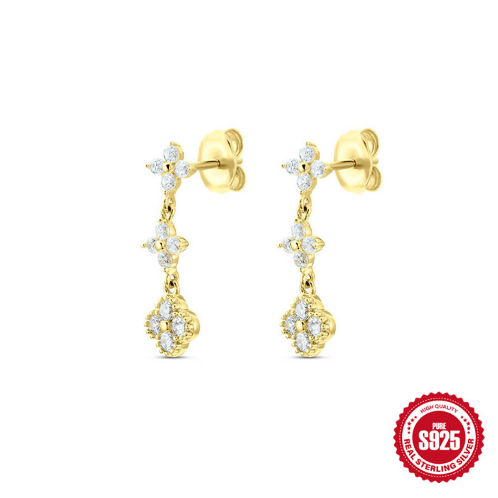 S925 Sterling Silver Colorful Inlaid Diamond Flower Stud Earrings for Women European and American Fashion Simple Ins Style Pure Silver Earrings Cross-Border