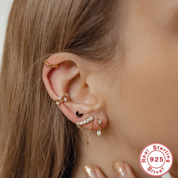 S925 Sterling Silver INS Creative Single Row Stone Tassel Earrings Hot Selling Elegant Personality Ear Thread Earrings