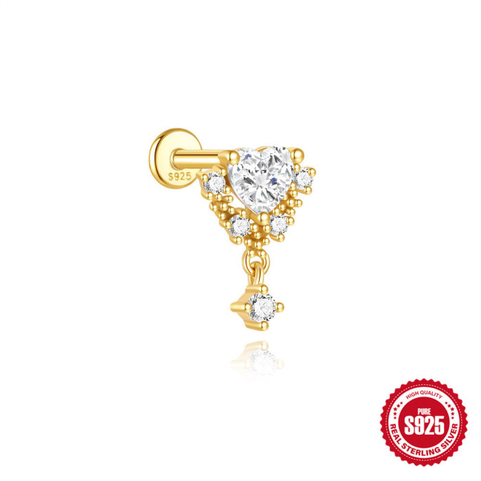 S925 Sterling Silver Geometric Diamond-Studded Stud Flat Head Threaded Piercing Ear Bone Stud European and American Classic Hot-Selling Piercing Ear Jewelry