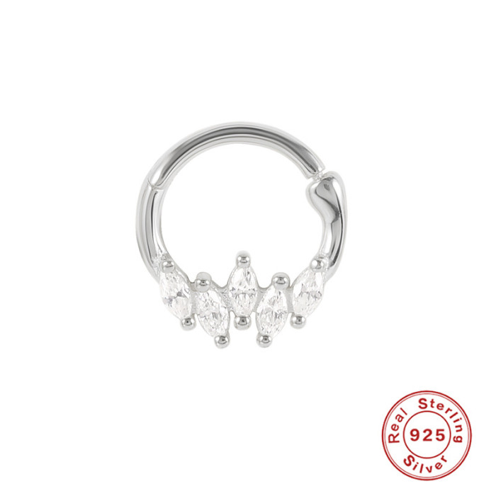 S925 Sterling Silver Horse Eye Inlaid Diamond Piercing Cartilage Hoop Earrings Studs European and American Bestselling Personality Trendy INS Nose Ring Nose Stud