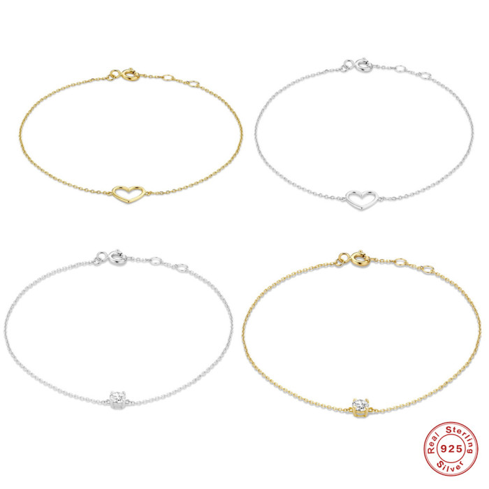 S925 Sterling Silver Creative Single Diamond Heart Bracelet for Women Korean Style Elegant Personality Niche Design Inlaid Diamond Bracelet Accessory