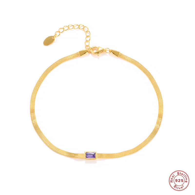 S925 Sterling Silver Inlaid Diamond Flat Snake Bracelet for Women, Korean and French Style, Niche Light Luxury Fashion, Exquisite Temperament INS Style Jewelry
