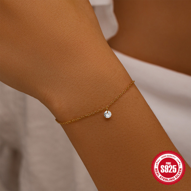 925 Sterling Silver Single Diamond Stacked Daily Versatile Bracelet Korean Style Niche Design INS Minimalist Jewelry Bracelet