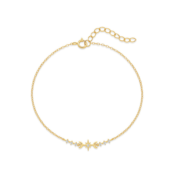 S925 Sterling Silver Classic Star Moon Inlaid Diamond Minimalist Bracelet Korean Version Niche Design INS Style Hand Jewelry Bracelet