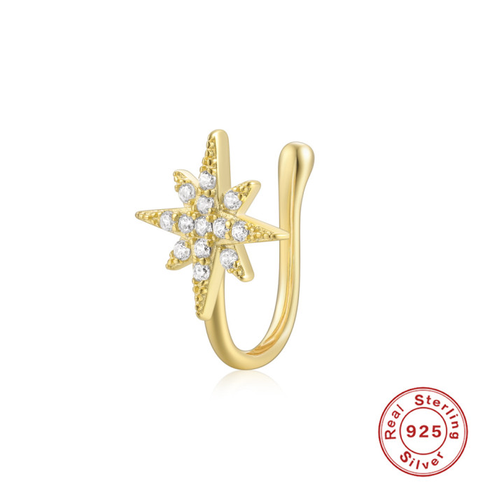 New S925 Sterling Silver Geometric Water Drop Lightning Inlaid Diamond Nose Ring European and American Creative Style Nose Cuff Piercing Jewelry