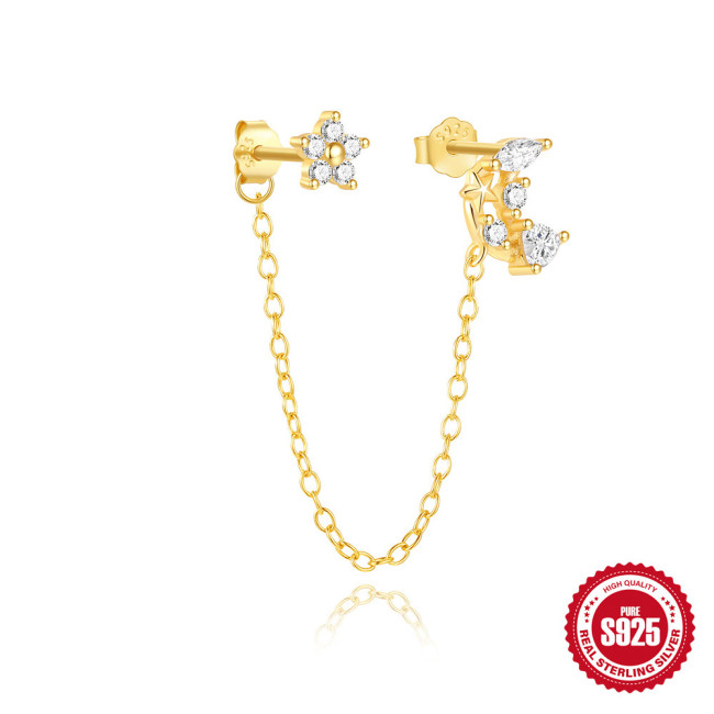 S925 Sterling Silver Inlaid Diamond Light Luxury Five-Pointed Star Stackable Versatile Tassel Earrings Cross-Border Hot-Selling Classic Ear Jewelry