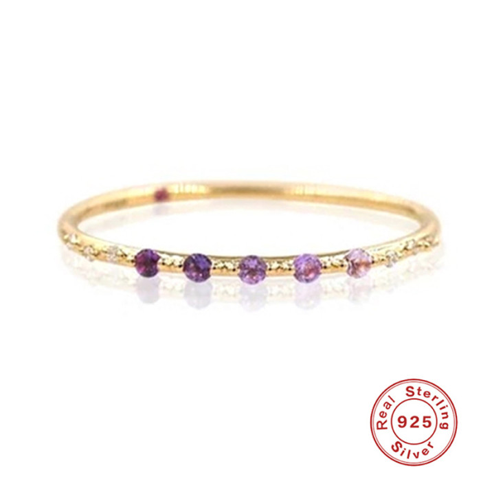 S925 Sterling Silver Geometric Double Layer Stone-Inlaid Couple Rings Hot Selling French Style Colorful Index Finge...