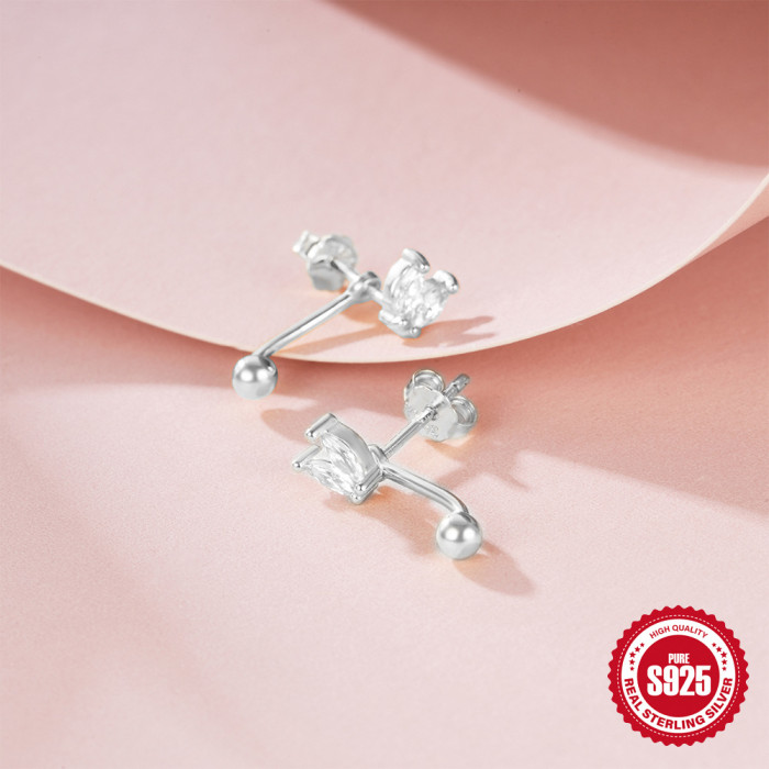 S925 Sterling Silver French Round Bead Inlaid Diamond Two-Way Personality Trendy Earrings European and American Hot-Selling Horse Eye Elegant Earrings