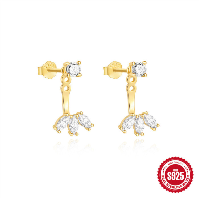 S925 Sterling Silver Single Row Diamond C-shaped Adjustable Jacket Earrings Cross-border Hot-selling Personality Minimalist Style Earrings