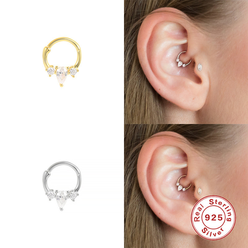 S925 Sterling Silver Round Diamond-Studded Piercing Cartilage Stud Earrings Cross-Border Best-Selling Personality Trendy INS Style Ear Bone Studs