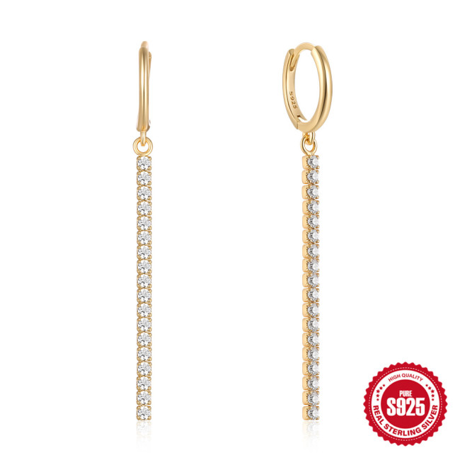 S925 Sterling Silver Single Row Mesh Diamond Chain Inlaid Diamond Hoop Earrings Ear Clips Earrings AliExpress Hot Sale Light Luxury Elegant Earrings for Women