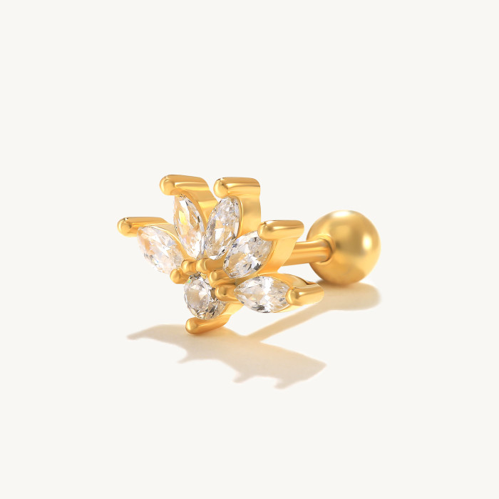 S925 Sterling Silver Crown Inlaid Diamond Horse Eye Piercing Threaded Earrings European and American Personality Trendy INS Body Piercing Ear Jewelry