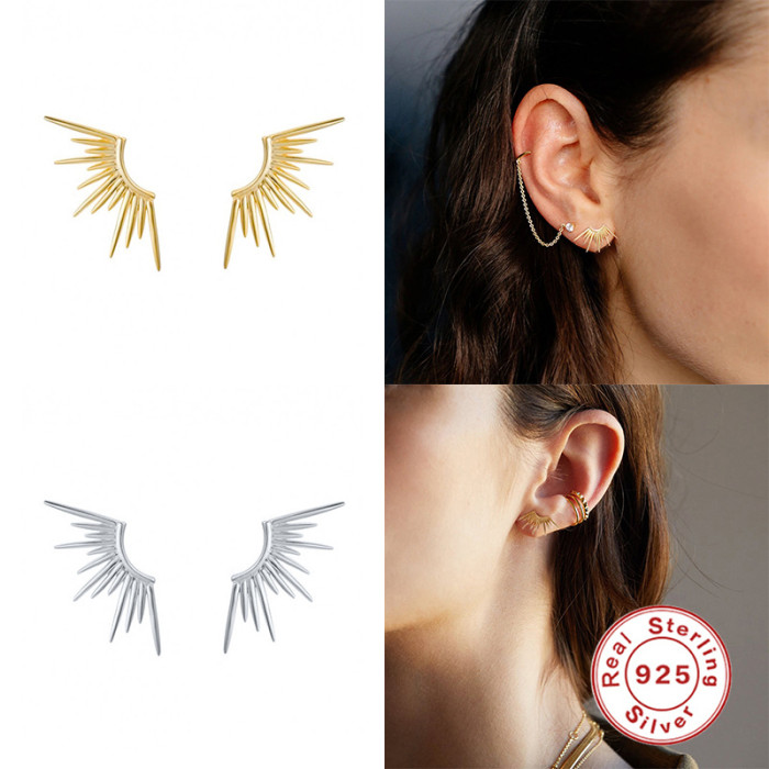 S925 Sterling Silver Personality Line Sunlight Fashion Stud Earrings European and American Trend Hot-Selling Creative Women's Earrings