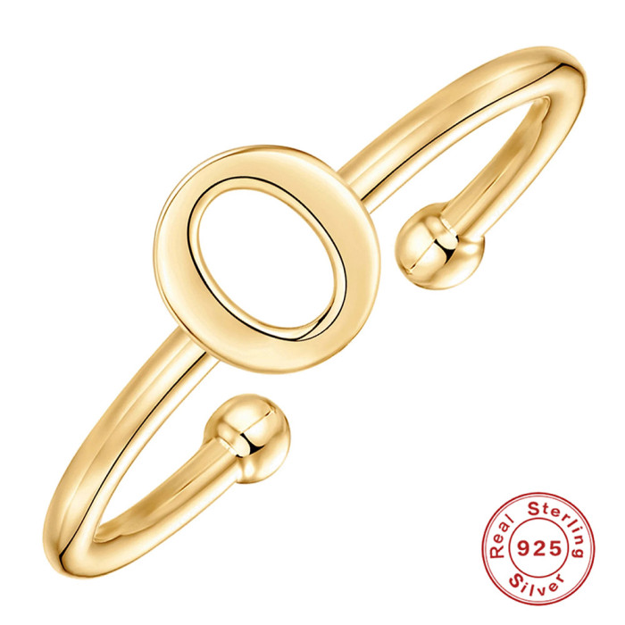 S925 Sterling Silver 26 Letters Initial Smooth Open Ring Trendy Minimalist INS Style Index Finger Ring