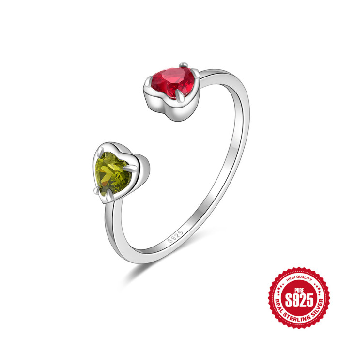 S925 Sterling Silver Japanese Style High-End Diamond Ring Japanese and Korean Niche Design Diamond Heart Petal Open Index Finger Ring