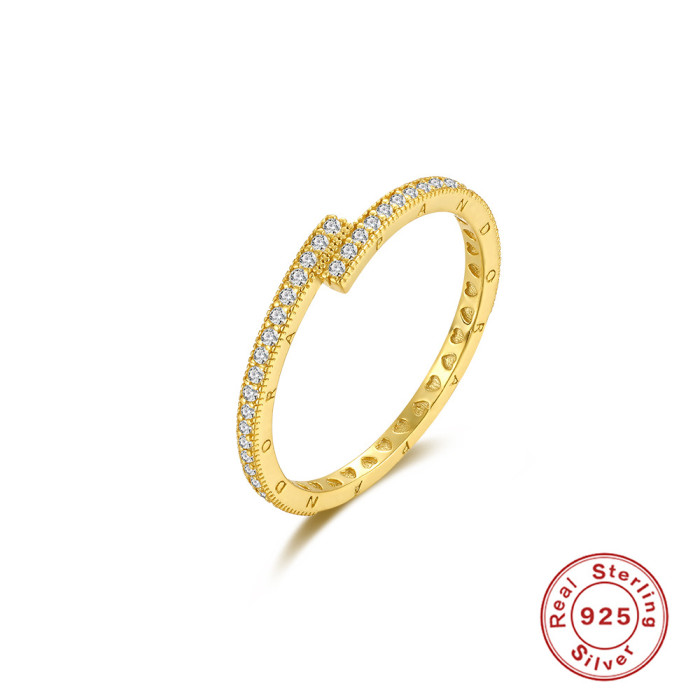 New S925 Sterling Silver INS Style Single Row Stone-Inlaid Fashion Ring Korean Version Light Luxury Elegant Persona...