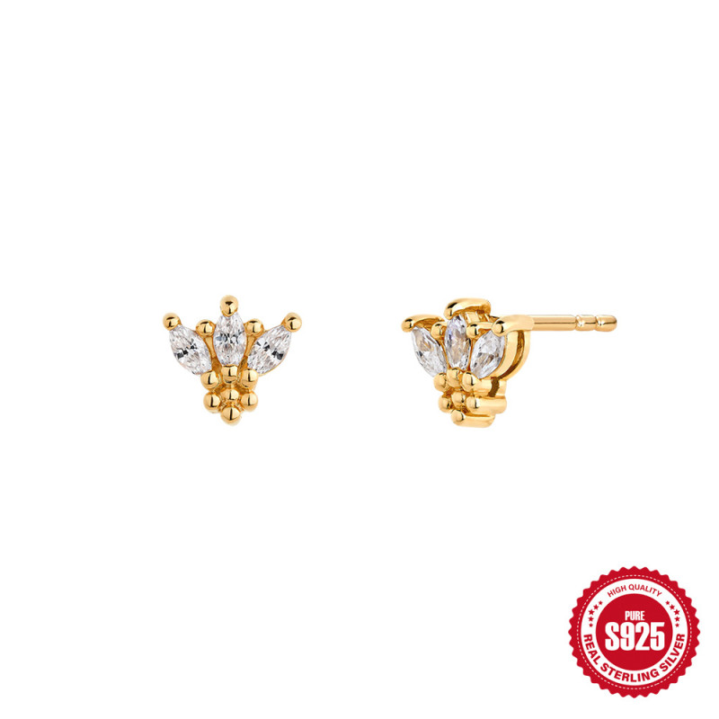 S925 Sterling Silver Crown Horse Eye Inlaid Diamond Earrings for Women, European and American Niche Fashion, Ins Style, Elegant Earrings, Cross-Border