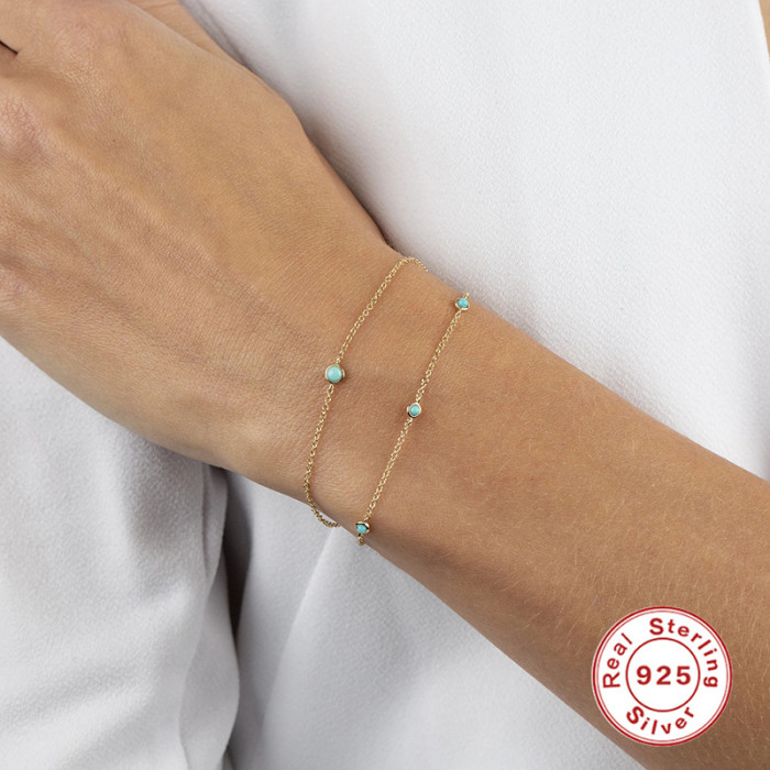 S925 Sterling Silver Elegant Super Shiny Turquoise Bracelet Korean and Japanese Light Luxury Fresh Creative INS Style Matching Jewelry