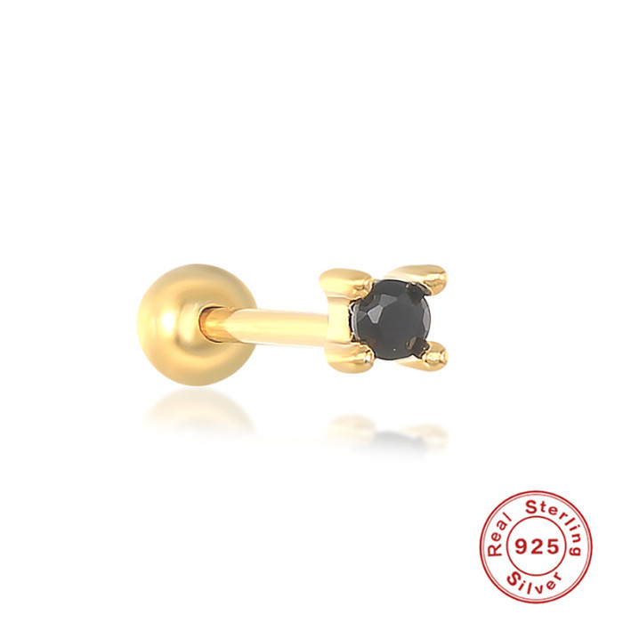 S925 Sterling Silver Four-Claw Three-Dimensional Diamond-Studded Ear Bone Piercing Stud Earrings Cross-Border Bestselling INS Style O-Type Body Piercing Ear Jewelry