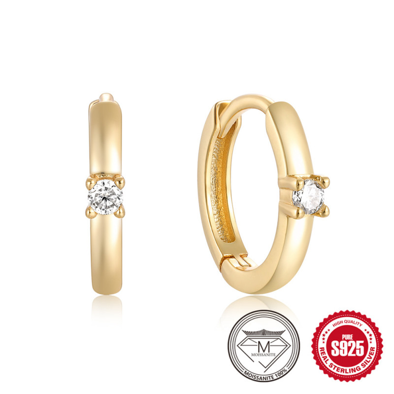 S925 Sterling Silver Earrings European and American Fashion Simple Ins Style Sterling Silver Earrings Single Moissanite Inlaid Diamond Ear Clip Hoop