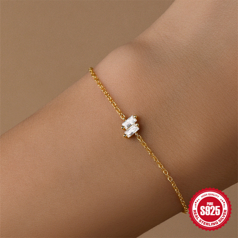 S925 Sterling Silver Rectangular Zircon Splicing Geometric Bracelet European and American Hot Selling Temperament Personality INS Style Bracelet Jewelry