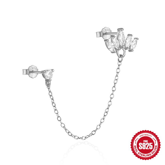 925 Sterling Silver Chain Tassel Marquise Diamond Stud Earrings for Women European and American Cross-Border Hot Selling Ins Trendy Earrings
