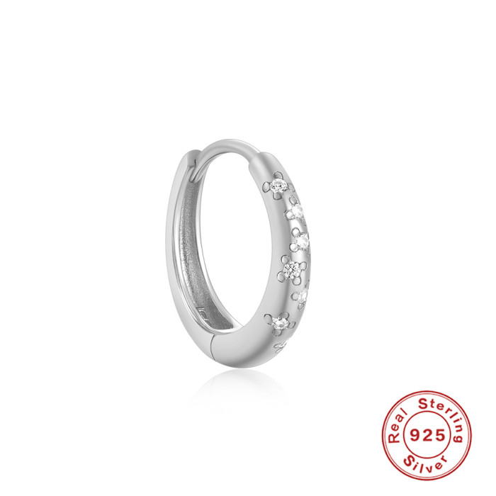 S925 Sterling Silver INS Classic Small Flower Zircon Hoop Earrings Ear Clips Earrings Cross-Border Hot Selling Diamond-Studded Light Luxury Elegant Earrings