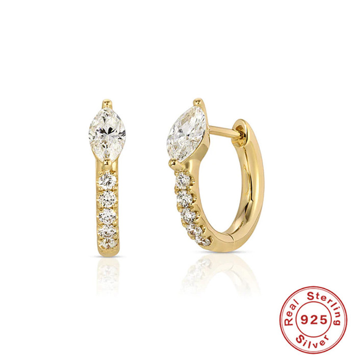 S925 Sterling Silver Marquise Diamond Classic Hoop Earrings European and American Hot-Selling Design Ins Style Simple Versatile Earrings