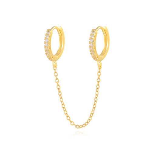 S925 Sterling Silver Single Round Tassel Chain Earrings European and American Hot Selling Micro Inlaid Zirconia Personality Trendy Earrings