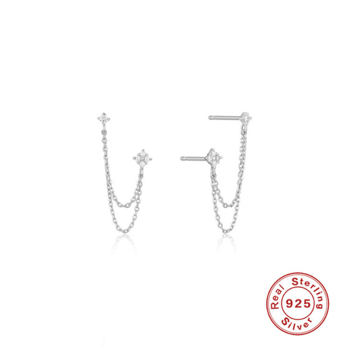 S925 Sterling Silver INS Style Chain Tassel Diamond-Studded Ear Thread Earrings Stud Earrings Fashion Hot-Selling Personality Trendy Earrings for Women