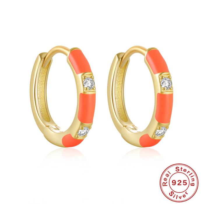 S925 Sterling Silver Enamel Oil Drop Diamond Inlaid Trendy Ear Cuff Hoop Earrings Jewelry European and American Hot Selling INS French Style Earrings